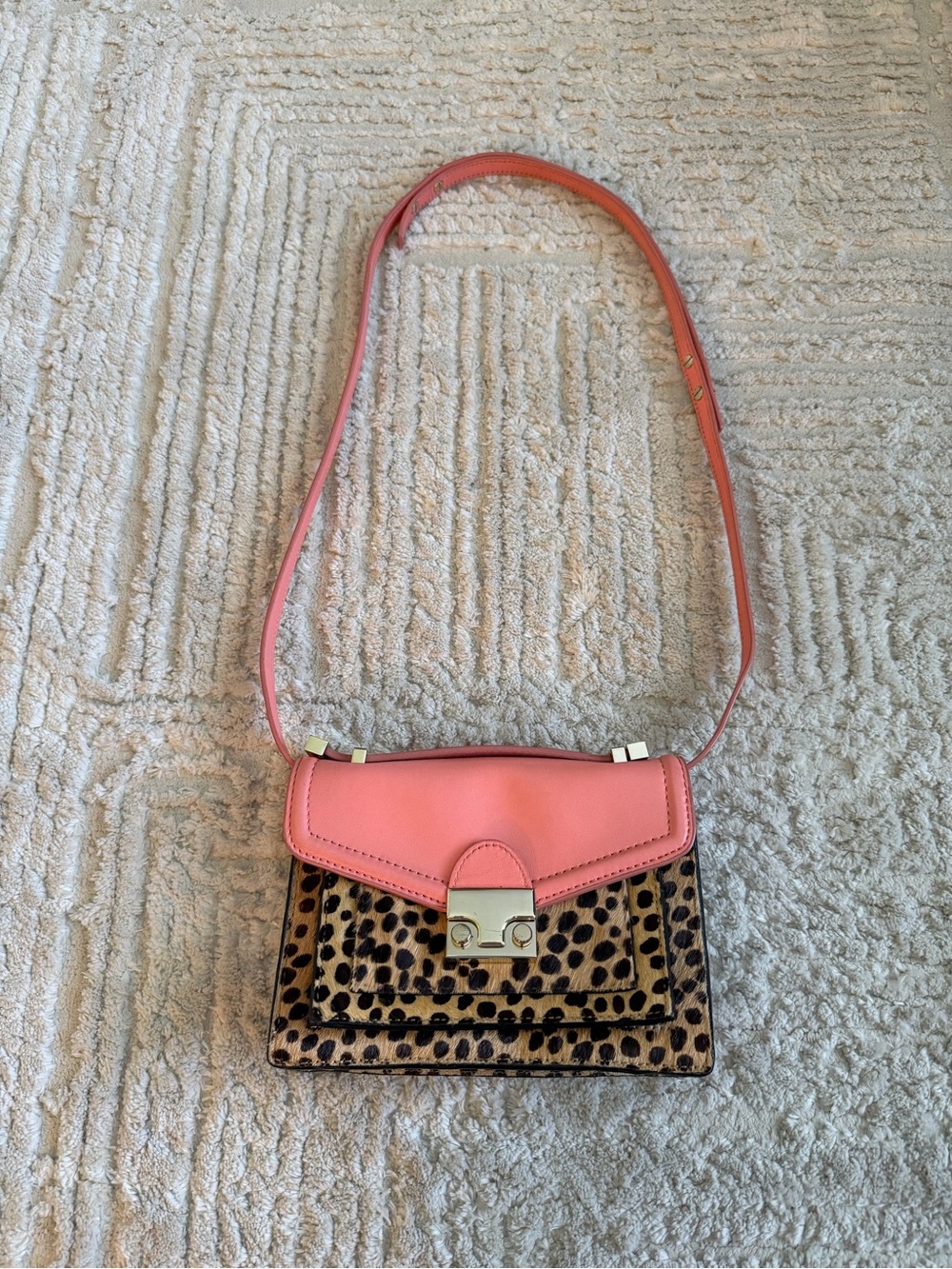 Loeffler Randall Ponyhair Coral Pink Leopard Print Crossbody Shoulder Bag
